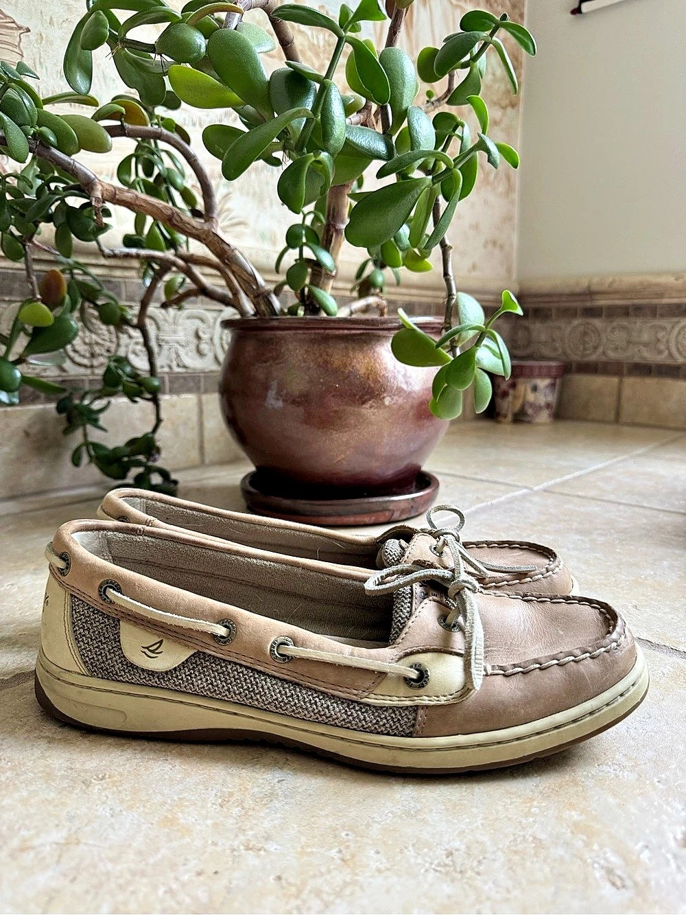 Sperry Angelfish Boat Shoe in Brown & Beige